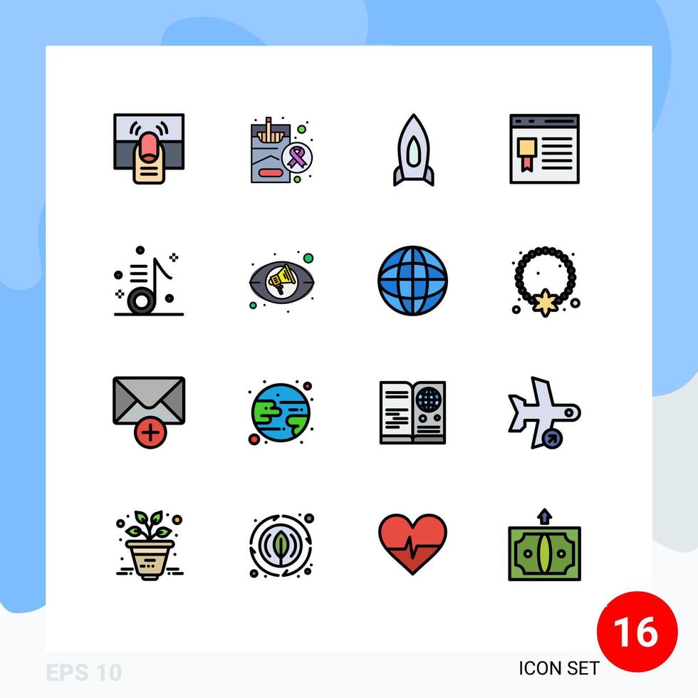 16 Thematic Vector Flat Color Filled Lines and Editable Symbols of page develop smoking browser startup Editable Creative Vector Design Elements