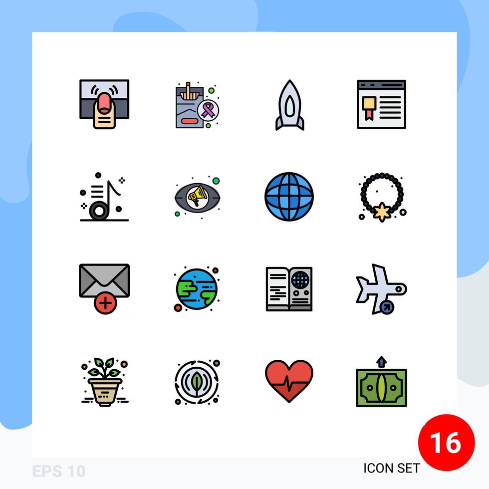 16 líneas rellenas de colores planos vectoriales temáticos y símbolos editables de la página desarrollan elementos de diseño de vectores creativos editables de inicio del navegador para fumar