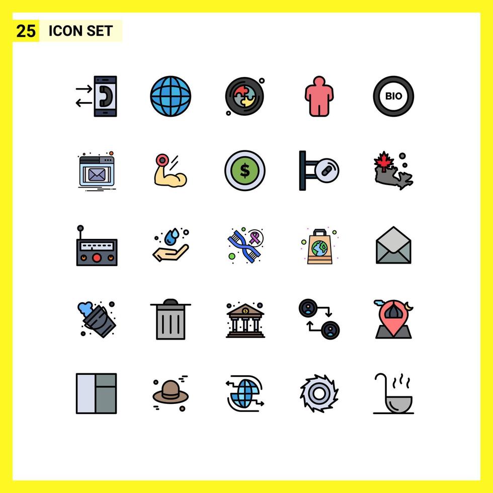 25 interfaz de usuario línea llena paquete de color plano de signos y símbolos modernos de ecología usuario persona global rompecabezas elementos de diseño vectorial editables vector