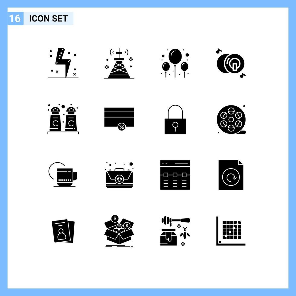 16 Universal Solid Glyphs Set for Web and Mobile Applications cinnamon disk technology dvd party Editable Vector Design Elements