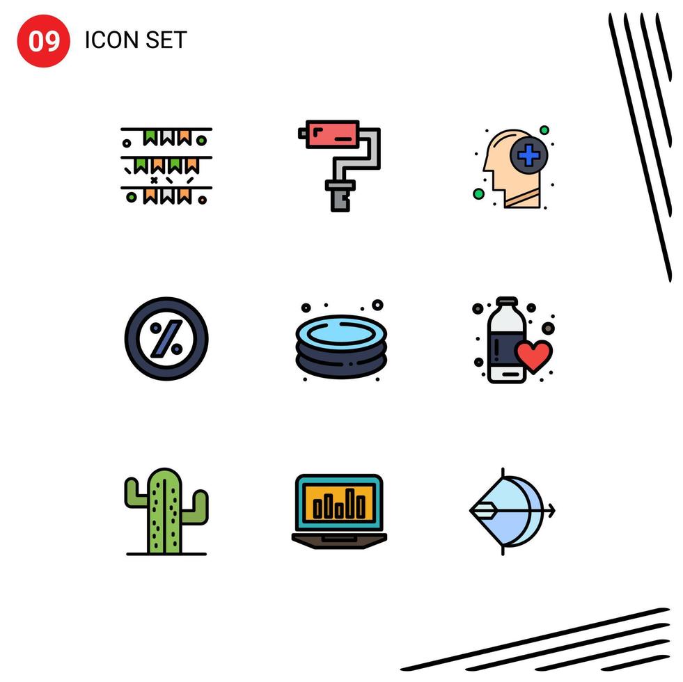 paquete de iconos de vector de stock de 9 signos y símbolos de línea para elementos de diseño de vector editables de mente de comercio electrónico de herramienta de porcentaje de grupo