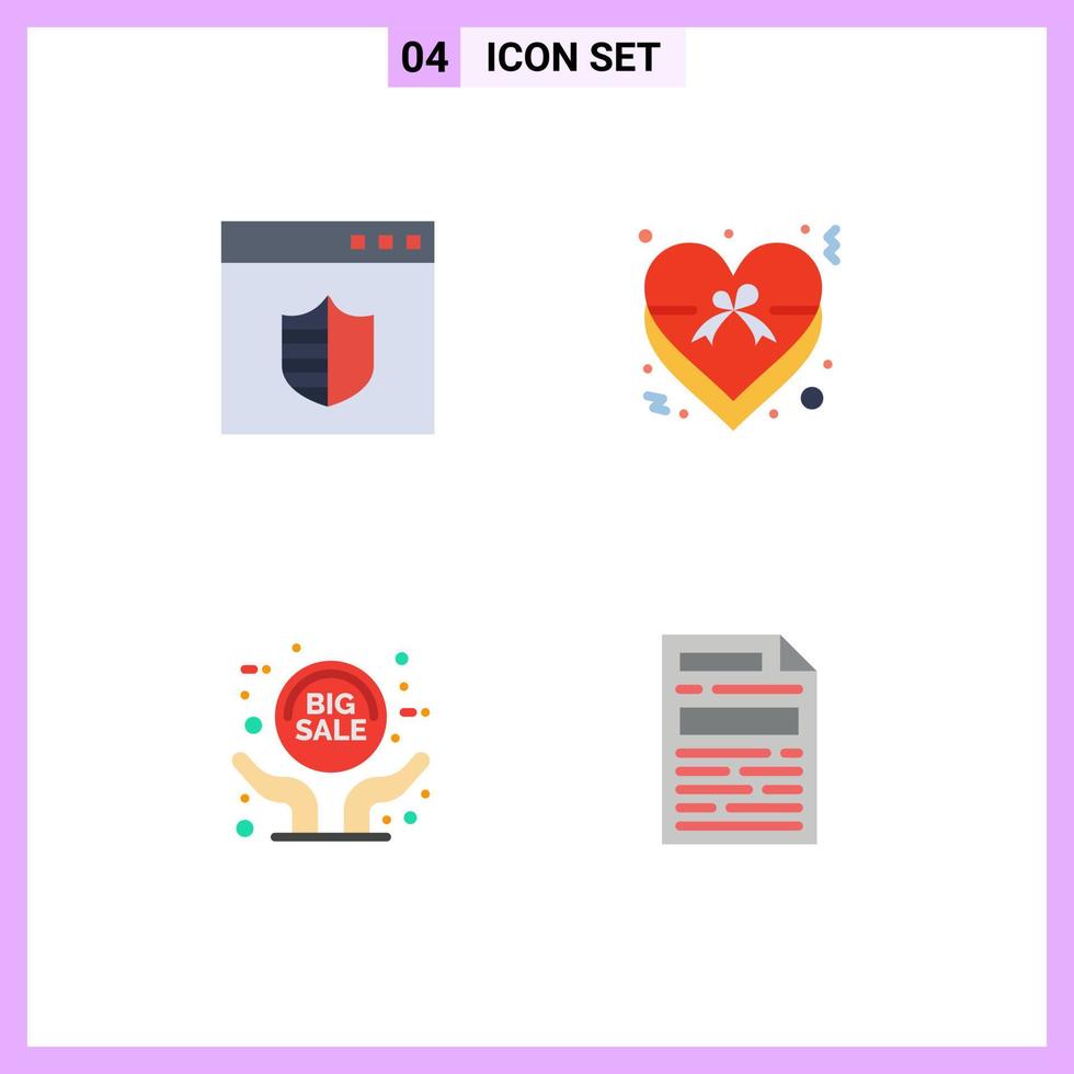 4 User Interface Flat Icon Pack of modern Signs and Symbols of browser grand sale webpage love sign Editable Vector Design Elements