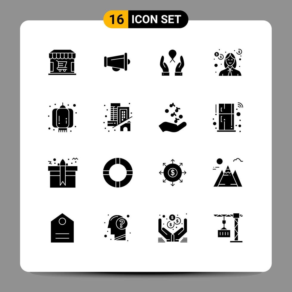 conjunto de 16 iconos de interfaz de usuario modernos signos de símbolos para elementos de diseño de vector editables de deuda de inversión de cuidado de dinero de china