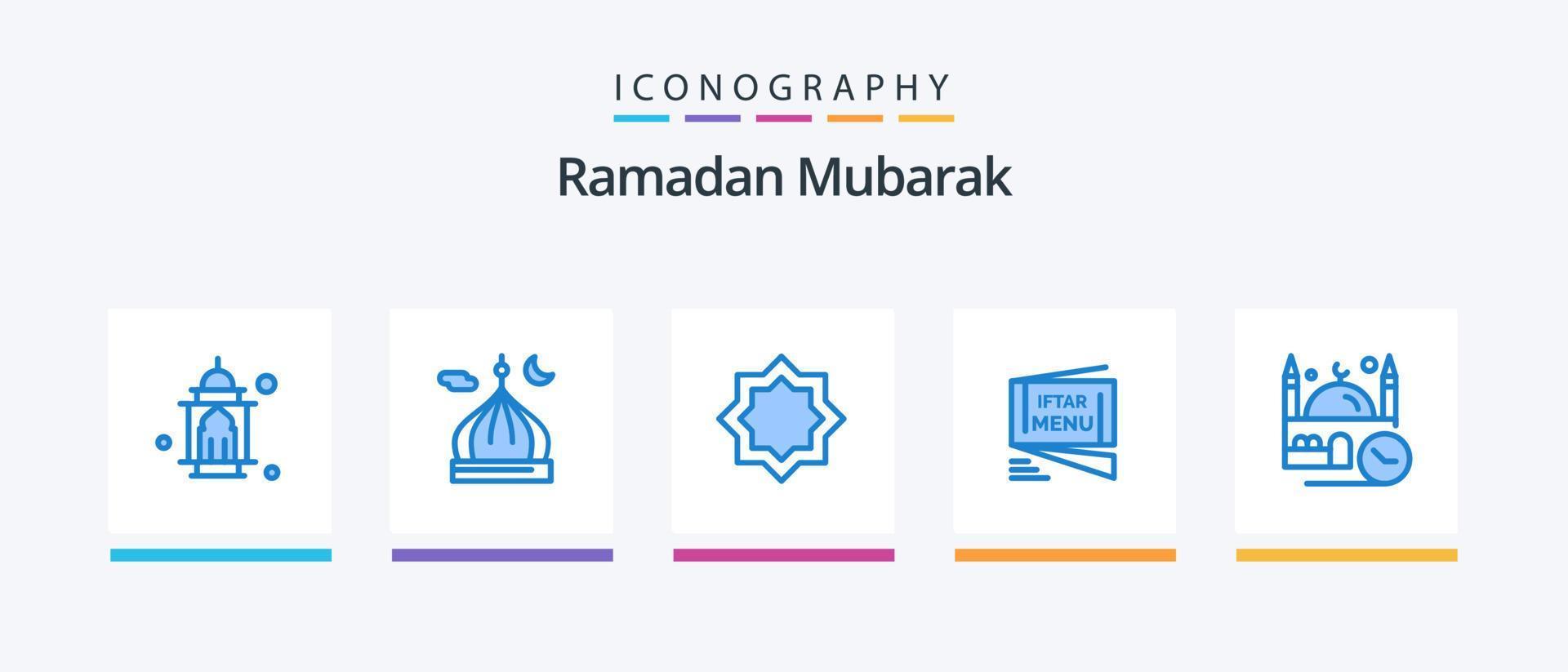 Ramadan Blue 5 Icon Pack Including masjid. time. star. fast. ramadan. Creative Icons Design vector