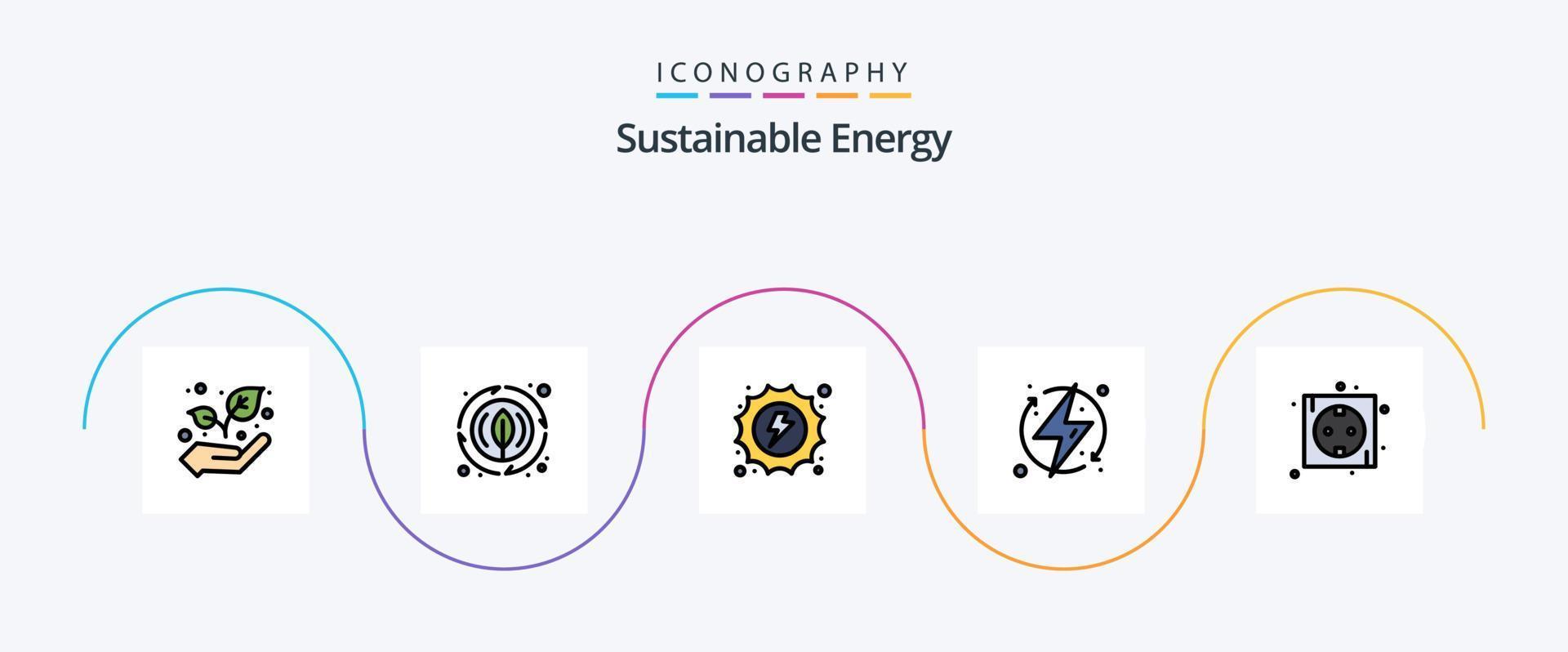 Sustainable Energy Line Filled Flat 5 Icon Pack Including eco. renewable. energy. energy. ecologic vector