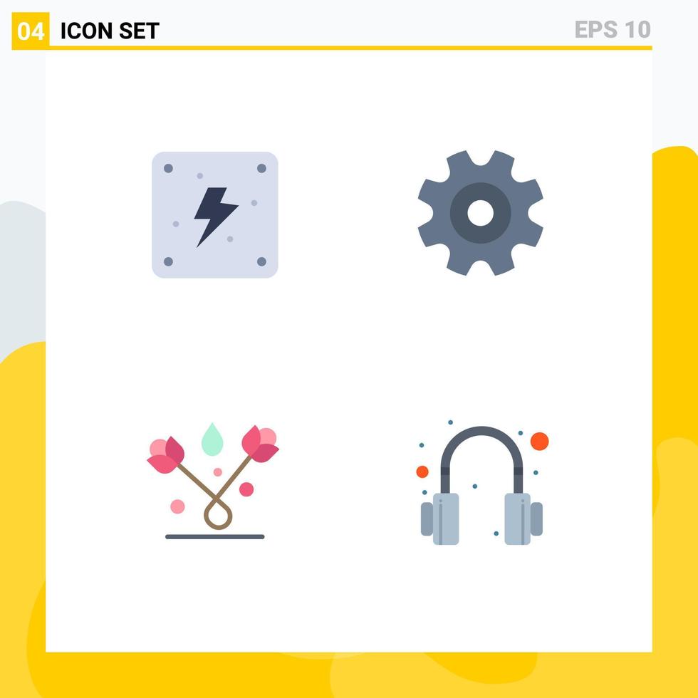 Mobile Interface Flat Icon Set of 4 Pictograms of electricity plant cogs wheel headphone Editable Vector Design Elements
