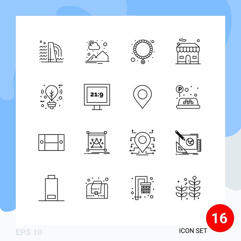 16 Universal Outlines Set for Web and Mobile Applications light bulb jewelry estate shop Editable Vector Design Elements