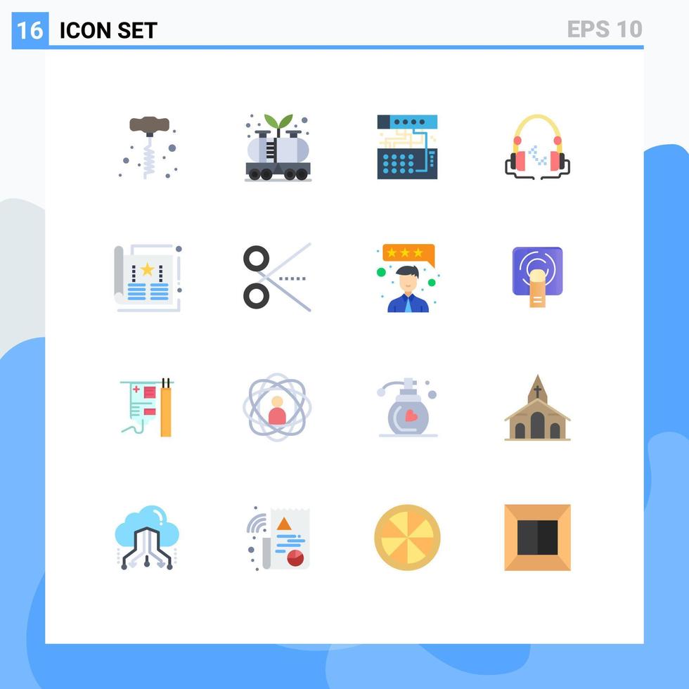 Mobile Interface Flat Color Set of 16 Pictograms of ads audio analog music sound Editable Pack of Creative Vector Design Elements