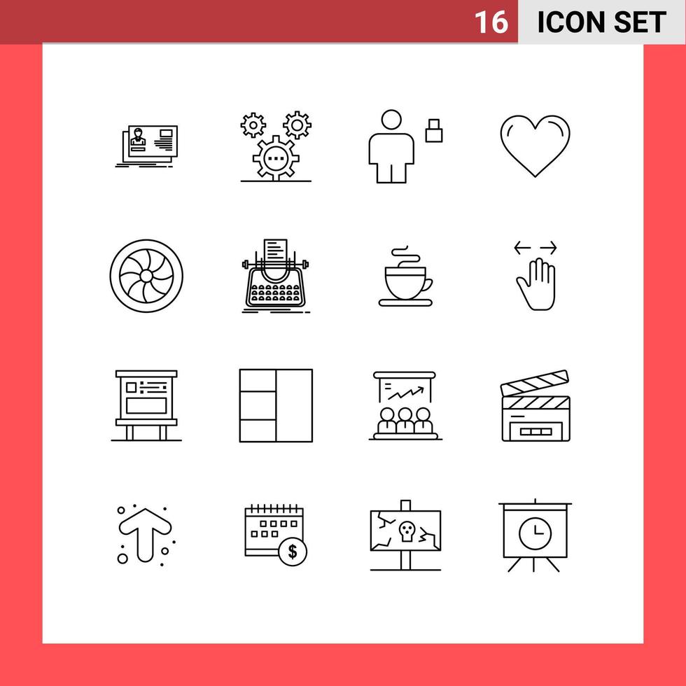 Outline Pack of 16 Universal Symbols of like heart ideas padlock human Editable Vector Design Elements