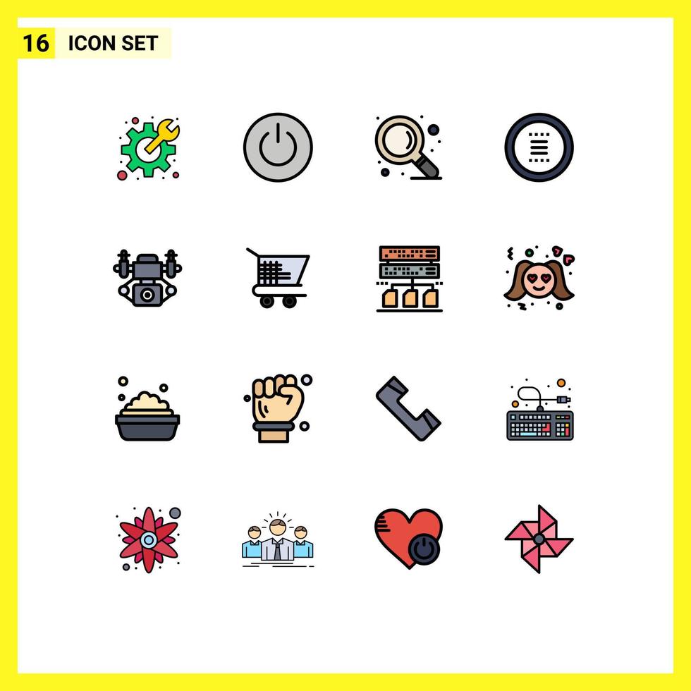 Group of 16 Flat Color Filled Lines Signs and Symbols for action menu user hamburger app Editable Creative Vector Design Elements