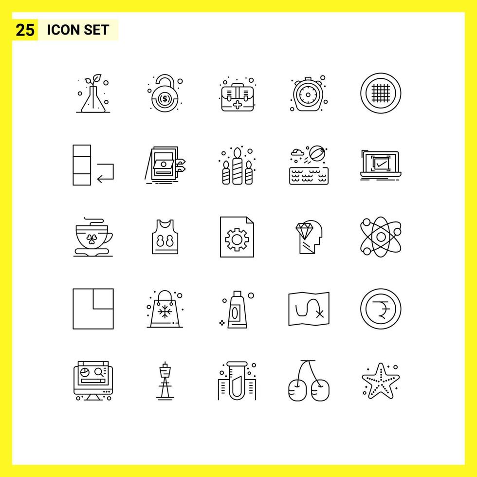 25 Thematic Vector Lines and Editable Symbols of layout timer emergency time food Editable Vector Design Elements