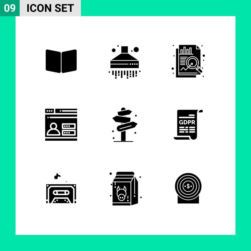 Set of 9 Modern UI Icons Symbols Signs for post beach analysis security web Editable Vector Design Elements