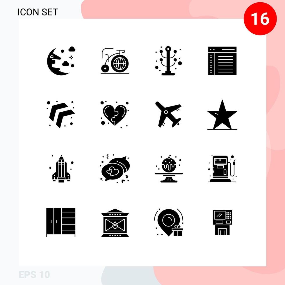 User Interface Pack of 16 Basic Solid Glyphs of arrow interface clothes communication app Editable Vector Design Elements