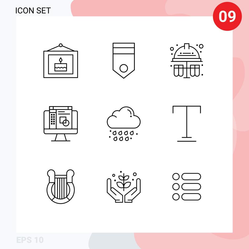 Pack of 9 creative Outlines of drop layout soldier graphic editor hard hat Editable Vector Design Elements