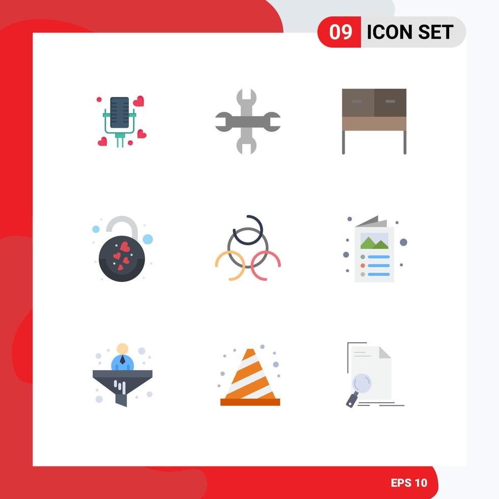 Pictogram Set of 9 Simple Flat Colors of brochure biology sign interior biology love Editable Vector Design Elements
