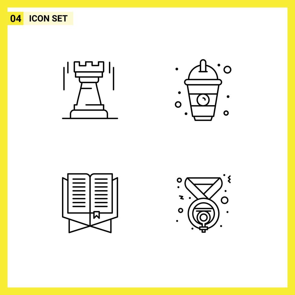 Line Pack of 4 Universal Symbols of castle quran bastion drink islam Editable Vector Design Elements