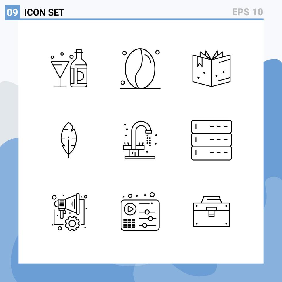 9 Universal Outlines Set for Web and Mobile Applications sink faucet book bathroom ink Editable Vector Design Elements
