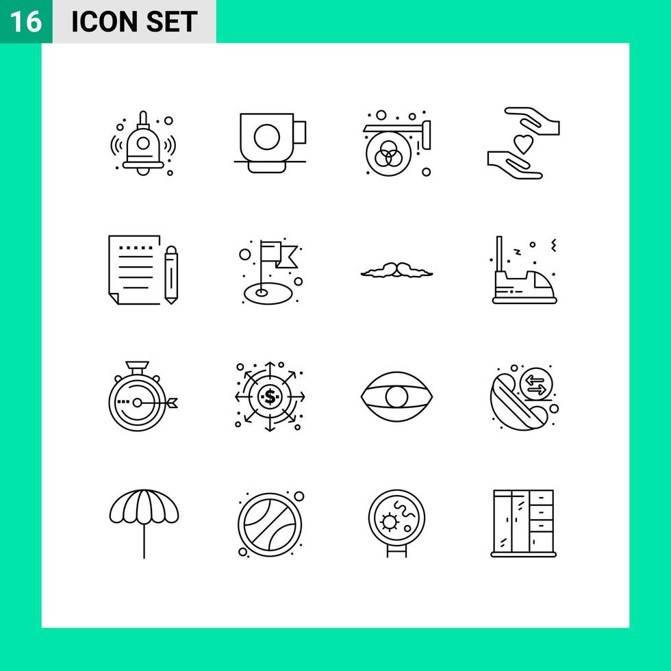 Set of 16 Modern UI Icons Symbols Signs for paper letter color love care Editable Vector Design Elements