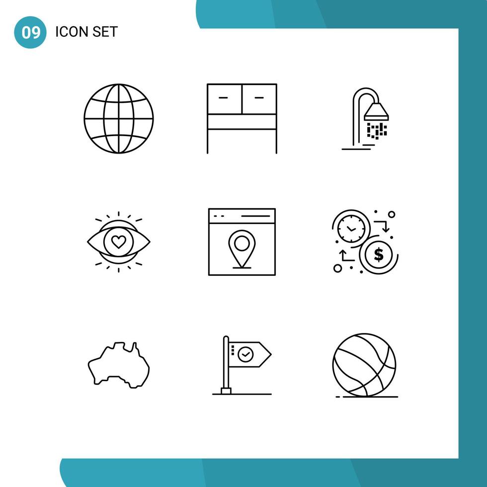 grupo de 9 esboza signos y símbolos para la interfaz de usuario servicio comunicación educación elementos de diseño de vectores editables