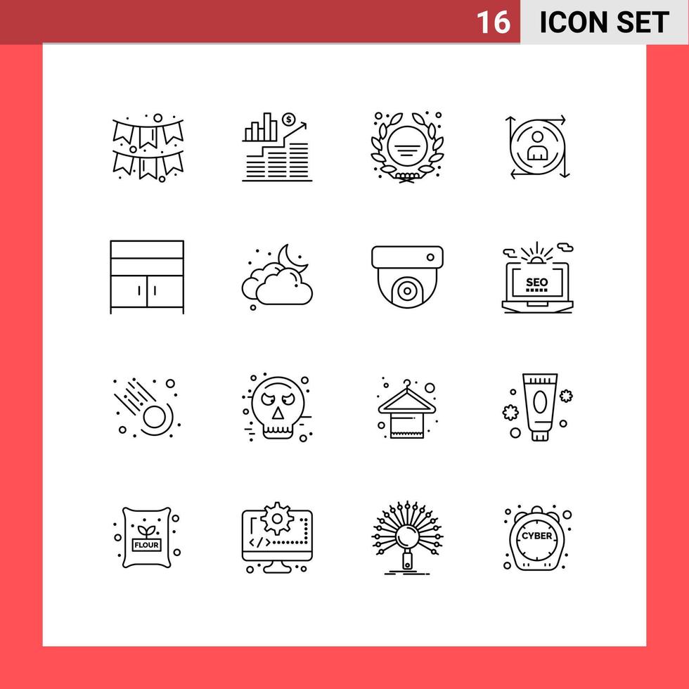 Pack of 16 Modern Outlines Signs and Symbols for Web Print Media such as cupboard path award arrow user Editable Vector Design Elements