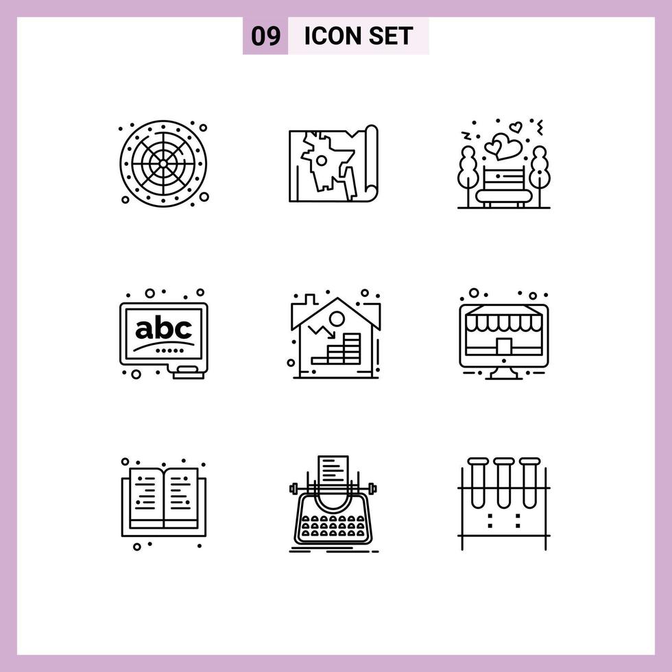 9 Universal Outlines Set for Web and Mobile Applications property learn night date chalk abc Editable Vector Design Elements