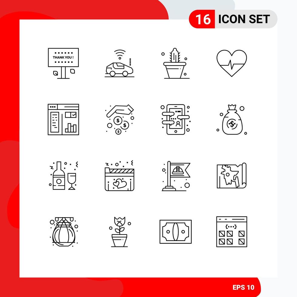 16 Universal Outlines Set for Web and Mobile Applications graphic science signal heart spring Editable Vector Design Elements