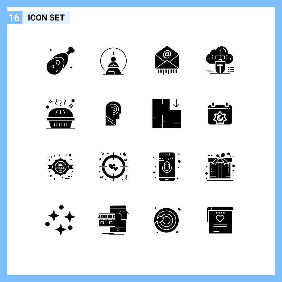 Mobile Interface Solid Glyph Set of 16 Pictograms of online cloud mental mouse mail Editable Vector Design Elements