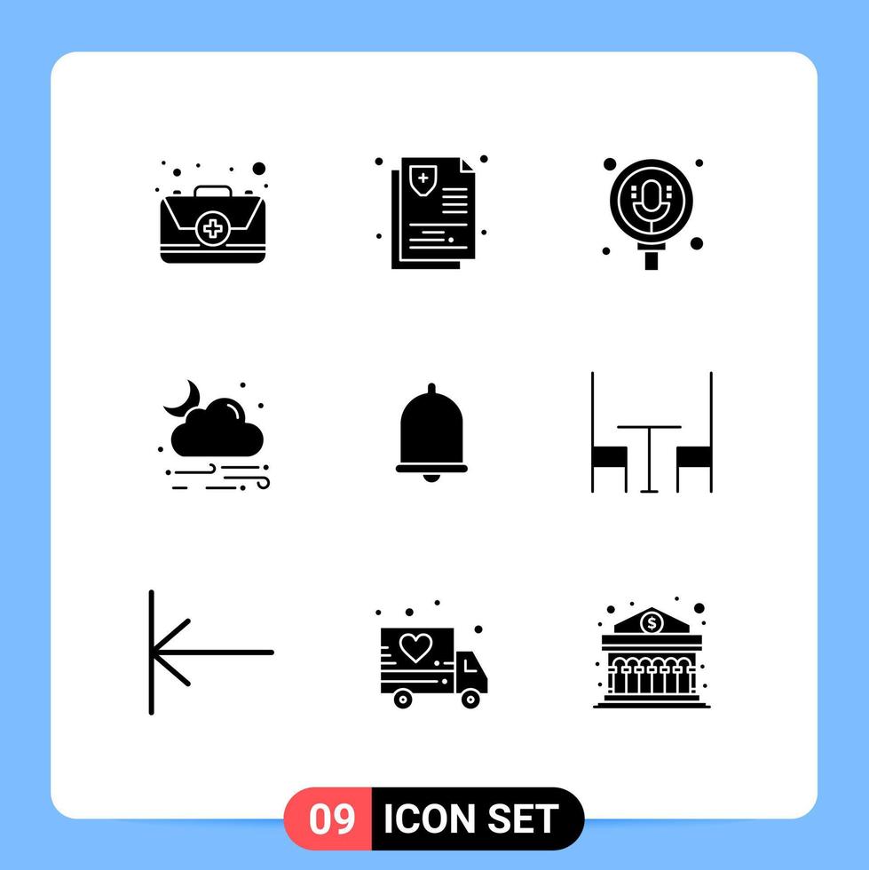 9 Creative Icons Modern Signs and Symbols of bell weather search rain wind Editable Vector Design Elements