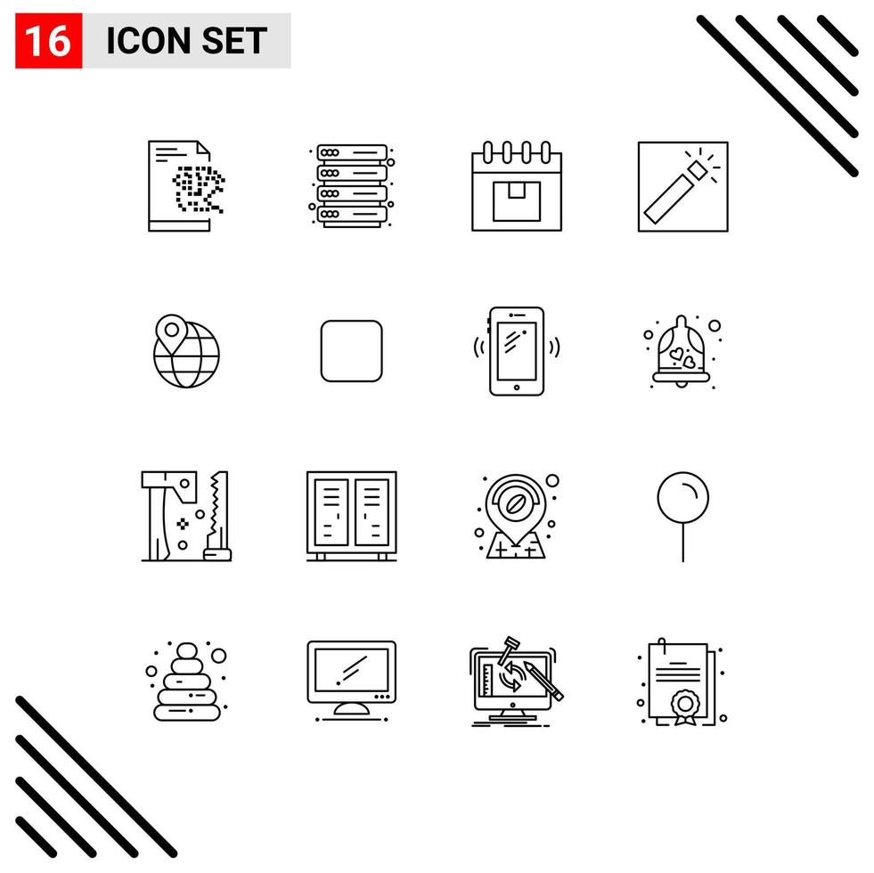 grupo de símbolos de icono universal de 16 contornos modernos de gestión de ubicación de globo retoque fotógrafo elementos de diseño vectorial editables vector