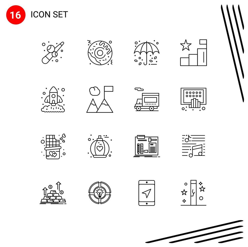Mobile Interface Outline Set of 16 Pictograms of marketing business protection positions analytics Editable Vector Design Elements