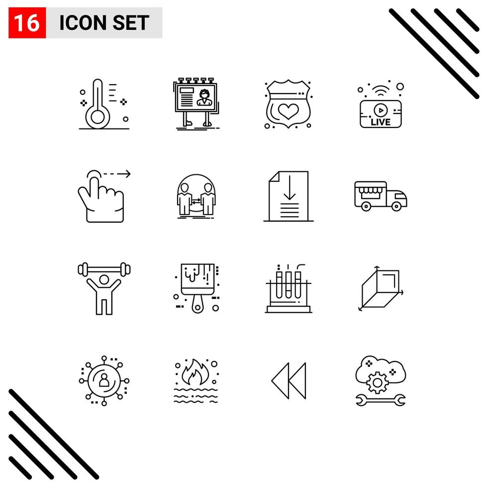 16 Universal Outlines Set for Web and Mobile Applications news broadcasting board utube secure Editable Vector Design Elements