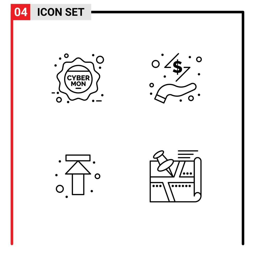 Universal Icon Symbols Group of 4 Modern Filledline Flat Colors of cyber monday arrows sale hand upload Editable Vector Design Elements