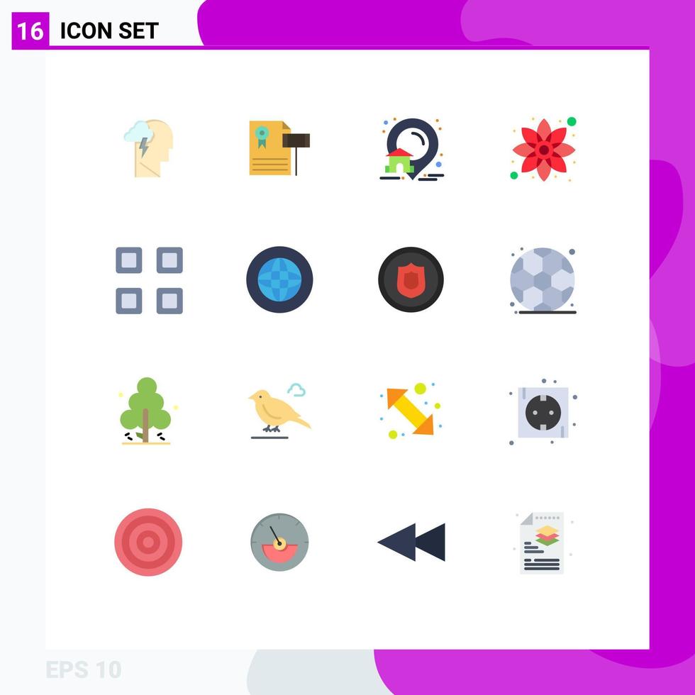 User Interface Pack of 16 Basic Flat Colors of grid green judge flower real Editable Pack of Creative Vector Design Elements
