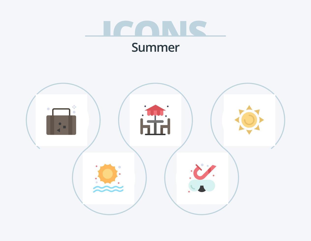 Summer Flat Icon Pack 5 Icon Design. shinning. furniture. suitcase. dinner. beach vector