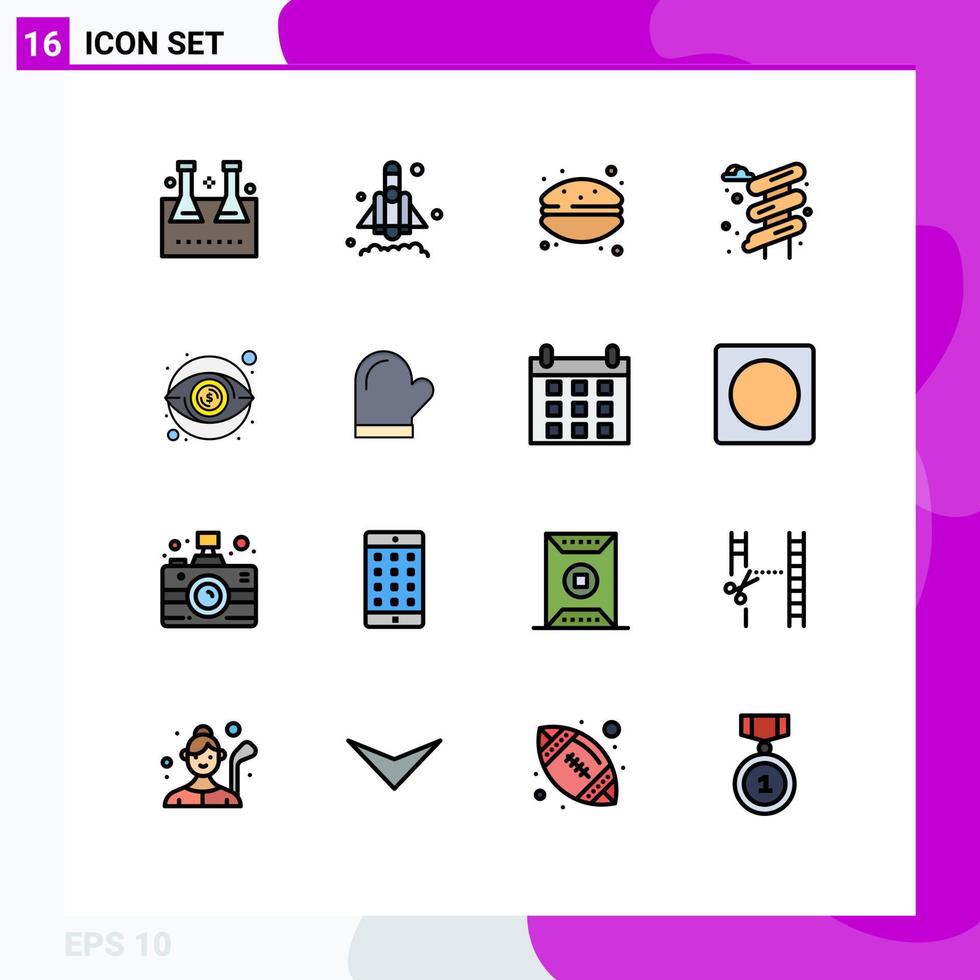 16 Universal Flat Color Filled Line Signs Symbols of visibility eye cake park slider Editable Creative Vector Design Elements
