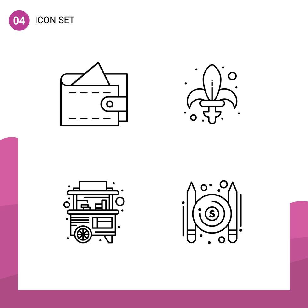 Stock Vector Icon Pack of 4 Line Signs and Symbols for cash stall game sword thailand Editable Vector Design Elements