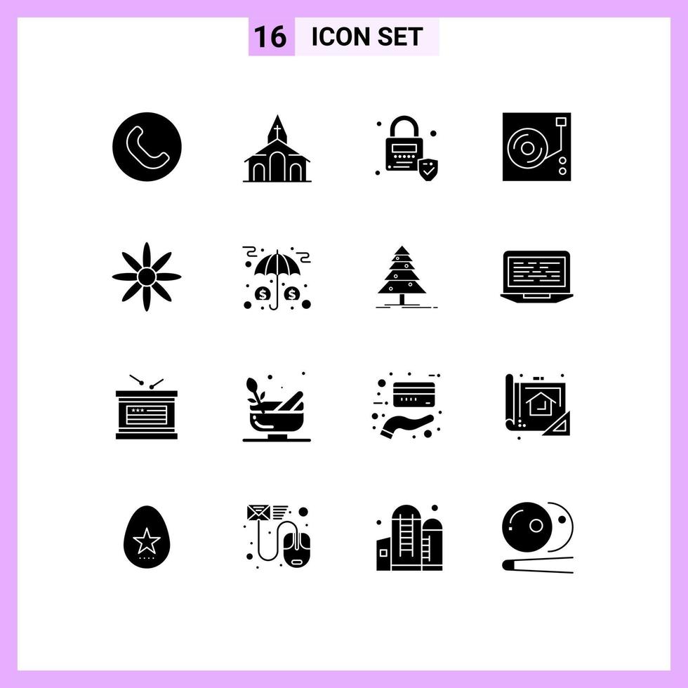 16 iconos creativos signos y símbolos modernos de decoración de activos elementos de diseño de vector editables de disco de flor bloqueado