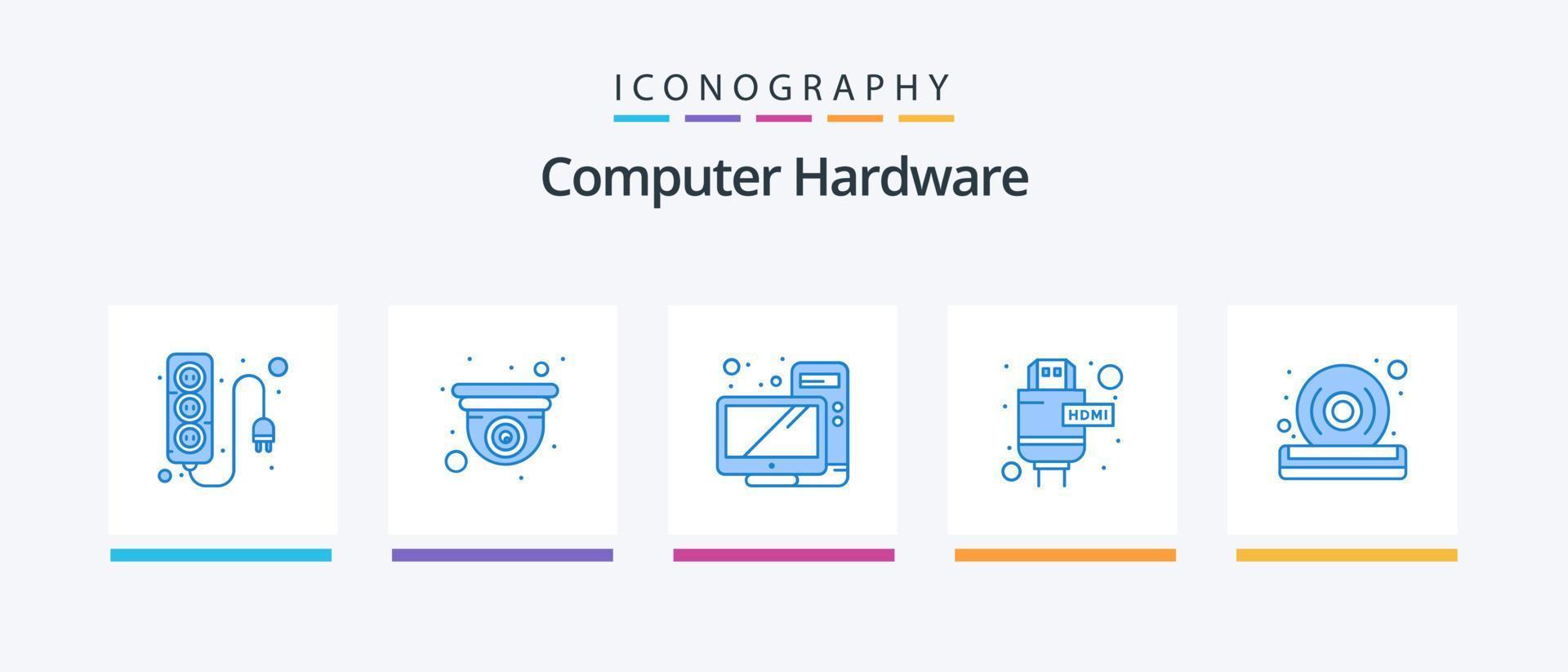 Computer Hardware Blue 5 Icon Pack Including quality. disc. computer. hdmi. cable. Creative Icons Design vector