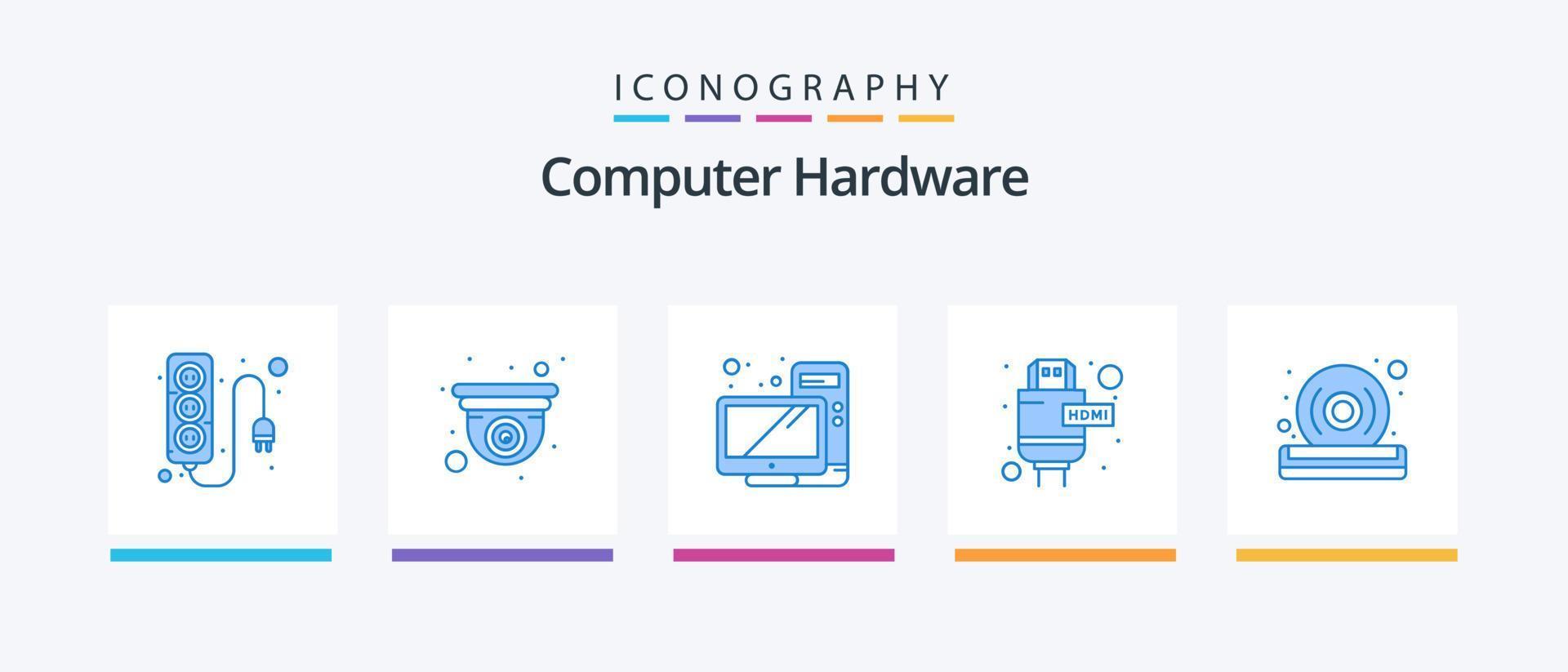 paquete de iconos azul 5 de hardware de computadora que incluye calidad. desct. computadora. HDMI cable. diseño de iconos creativos vector