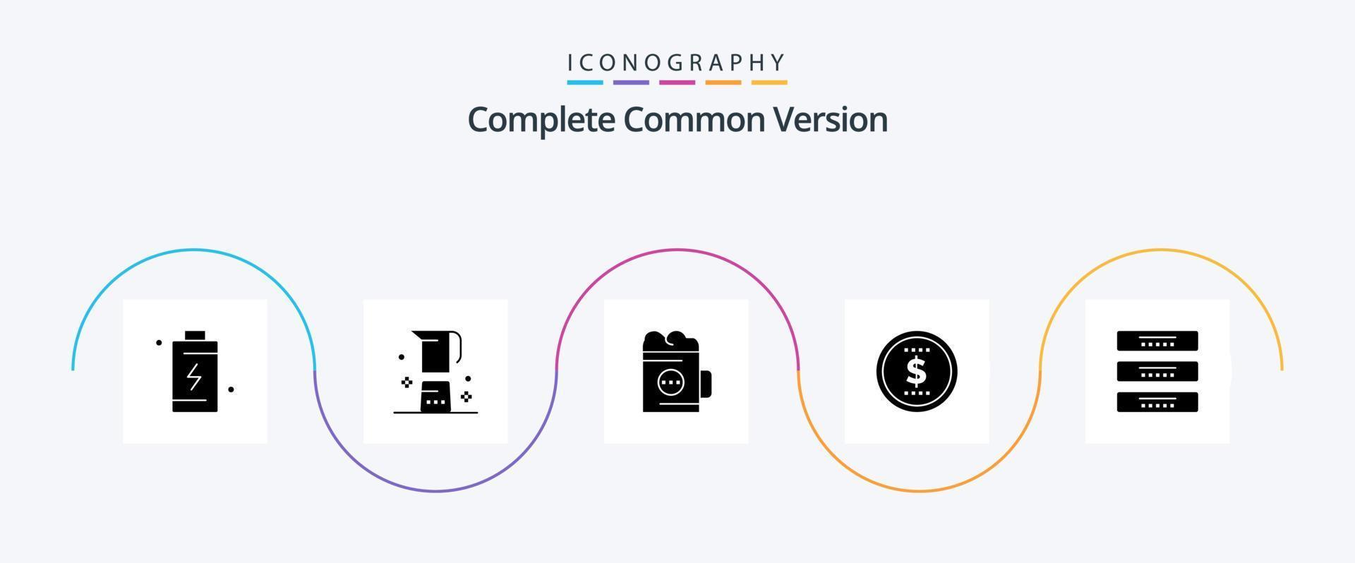 Complete Common Version Glyph 5 Icon Pack Including price. finance. maker. glass. beverage vector