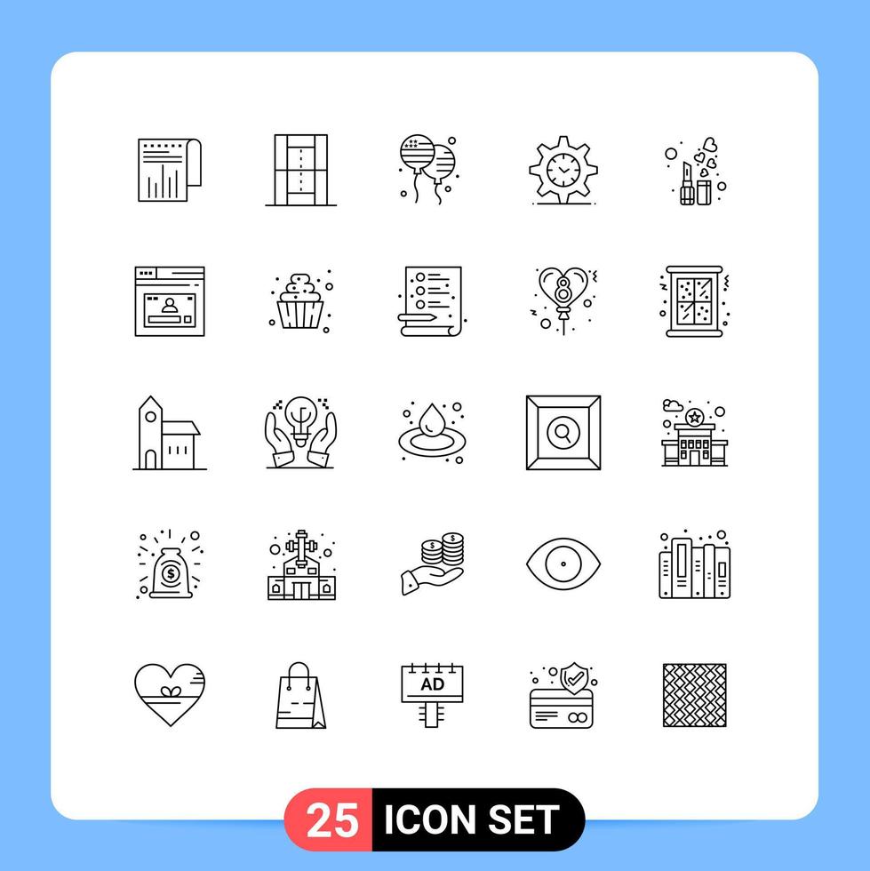 Group of 25 Modern Lines Set for beauty time recreation setting american Editable Vector Design Elements