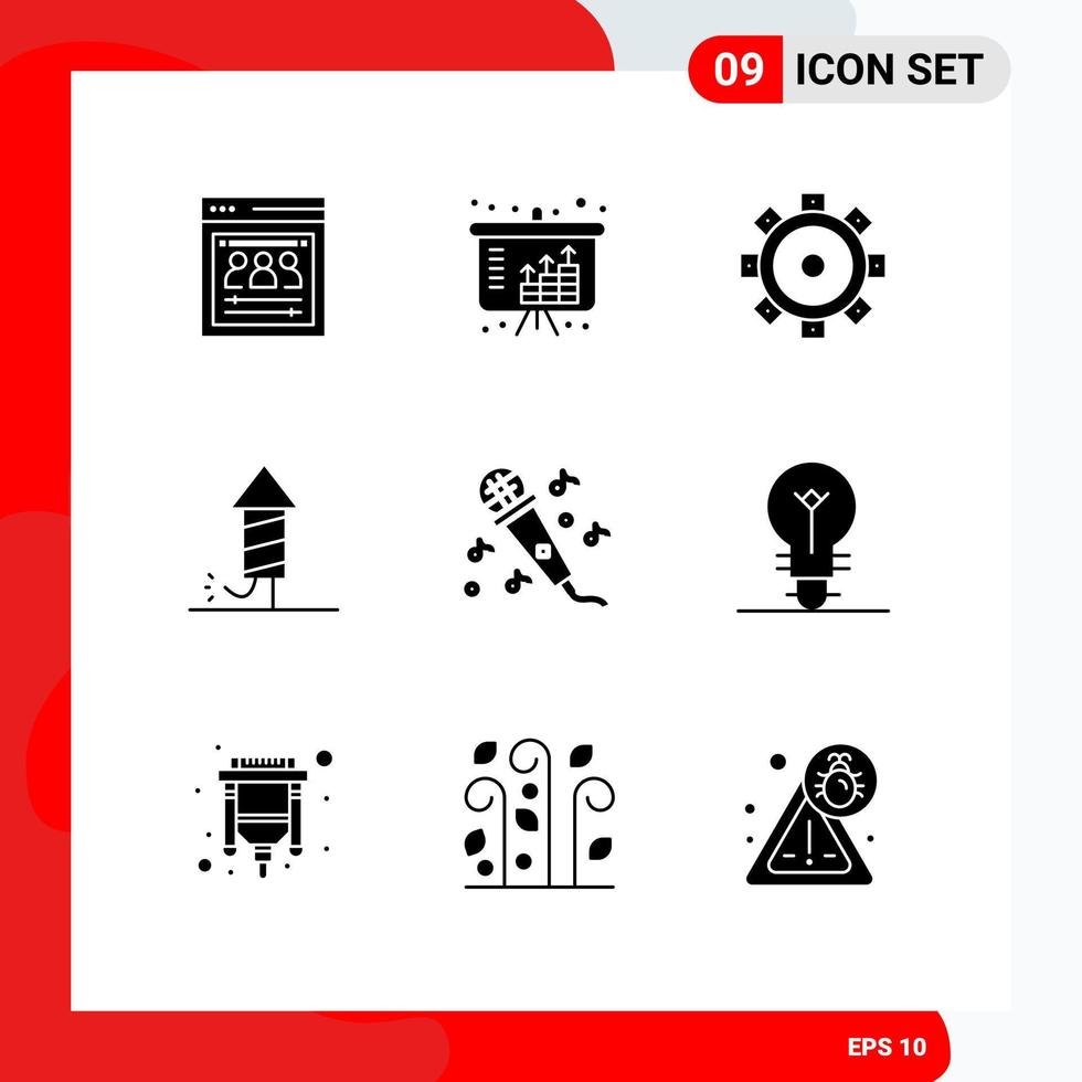 Pictogram Set of 9 Simple Solid Glyphs of music audio construction holiday festival Editable Vector Design Elements