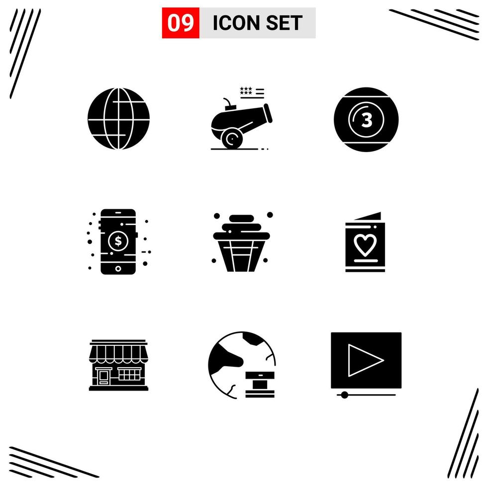 9 Universal Solid Glyph Signs Symbols of cup shop football payment mobile Editable Vector Design Elements