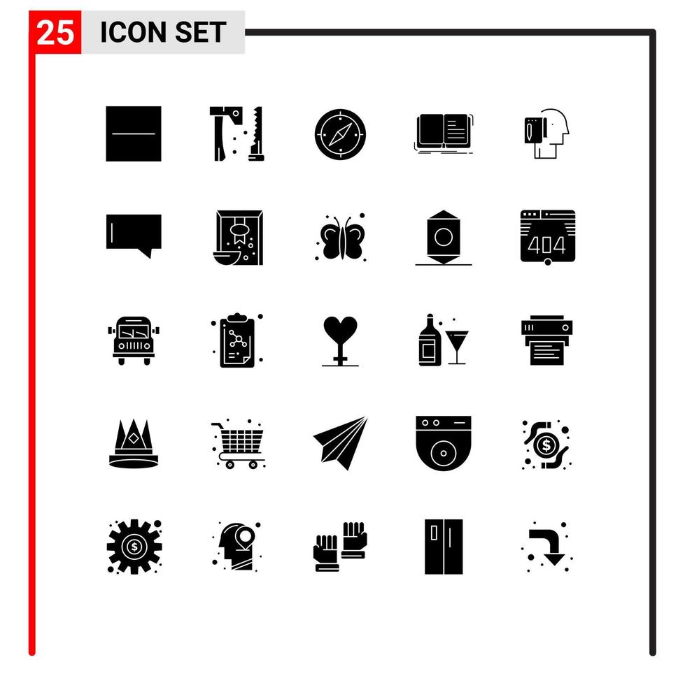 conjunto moderno de 25 glifos y símbolos sólidos, como comenzar la navegación de la historia, elementos de diseño vectorial editables de autor abierto vector