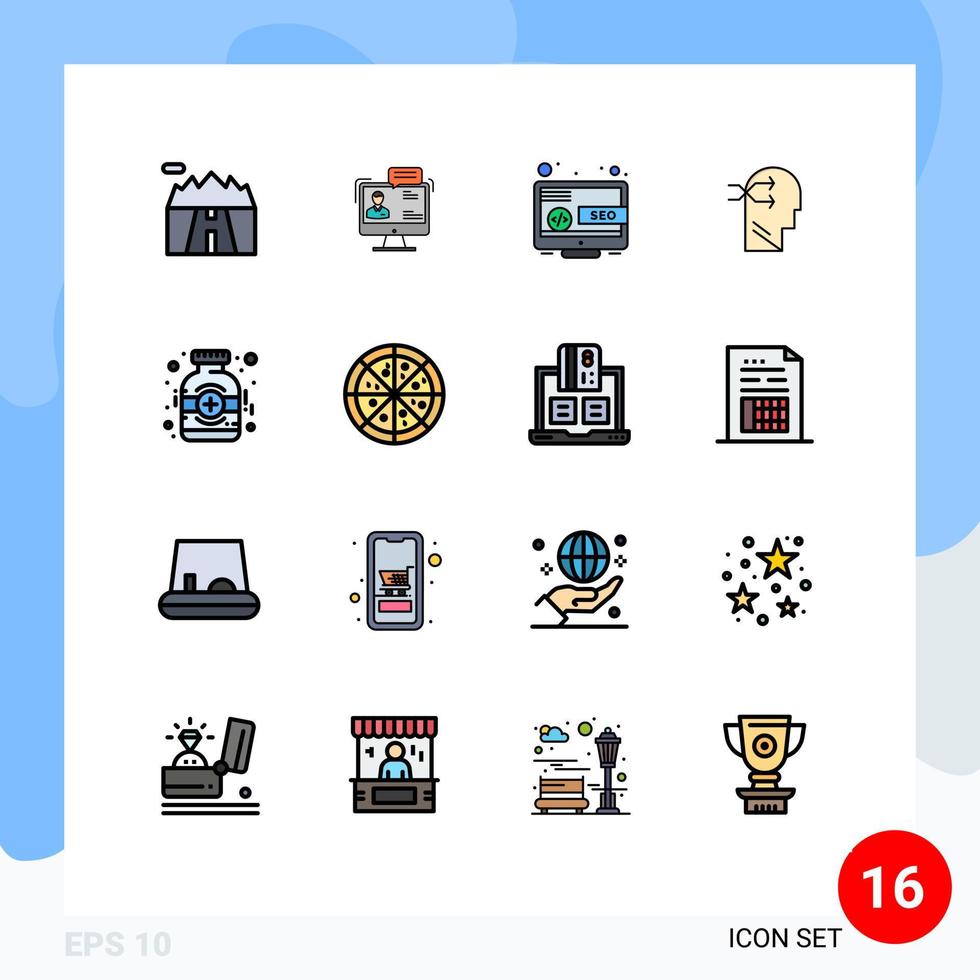 conjunto de 16 iconos modernos de la interfaz de usuario símbolos signos para la cabeza pensante que se encuentra con el cambio mental elementos de diseño de vectores creativos editables en línea