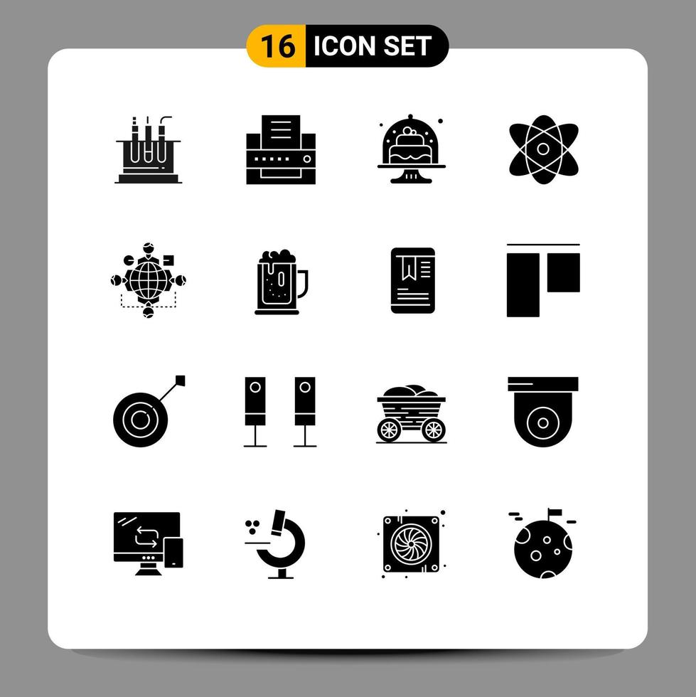 Modern Set of 16 Solid Glyphs and symbols such as instruction science baking physics atom Editable Vector Design Elements