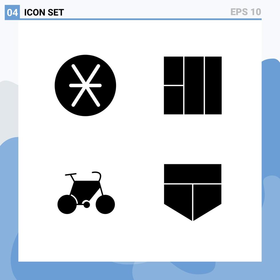 4 Universal Solid Glyph Signs Symbols of denarius travel money bicycle shield Editable Vector Design Elements