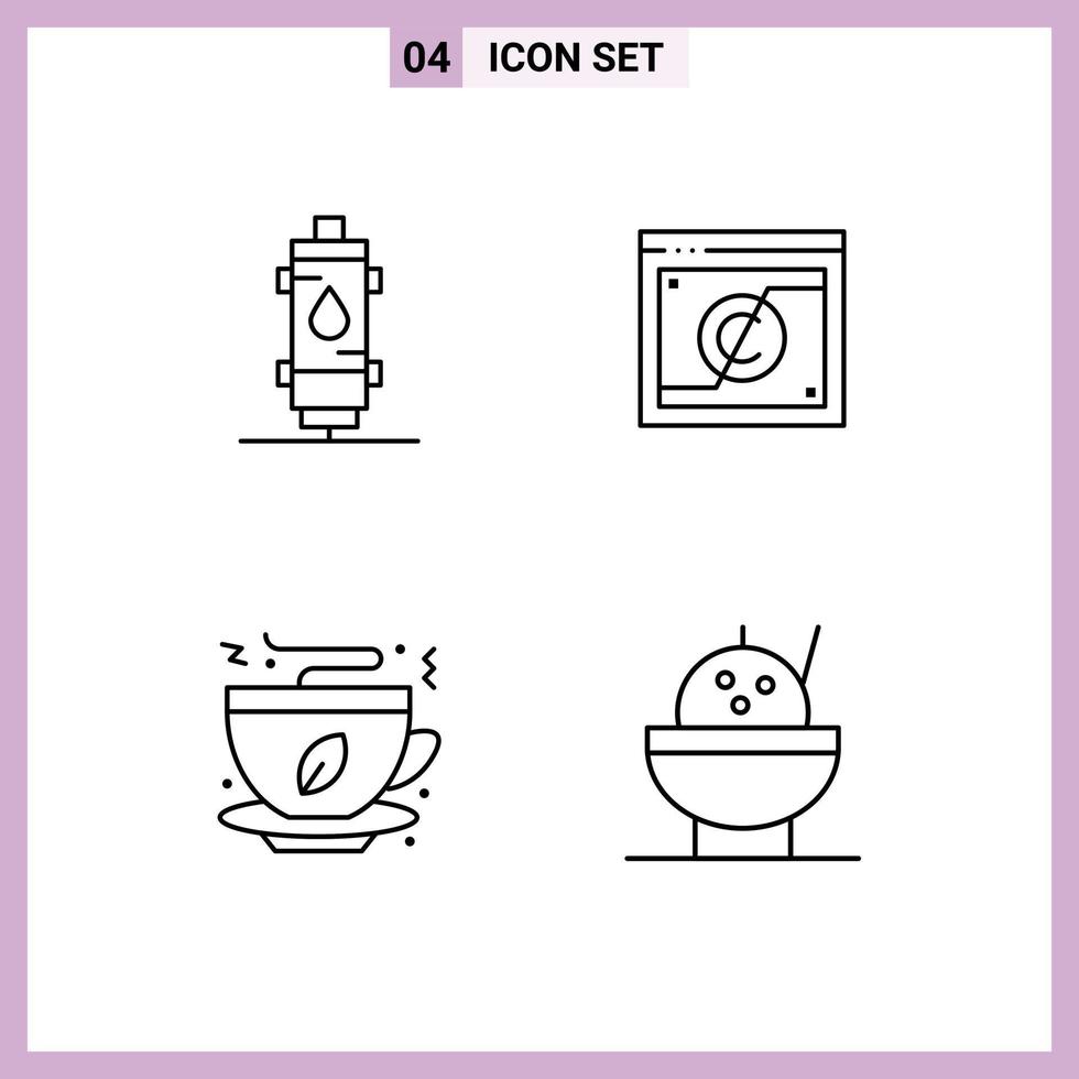grupo de símbolos de iconos universales de 4 colores planos de línea de llenado modernos del dominio del calentador elementos de diseño vectorial editables de té comercial caliente vector