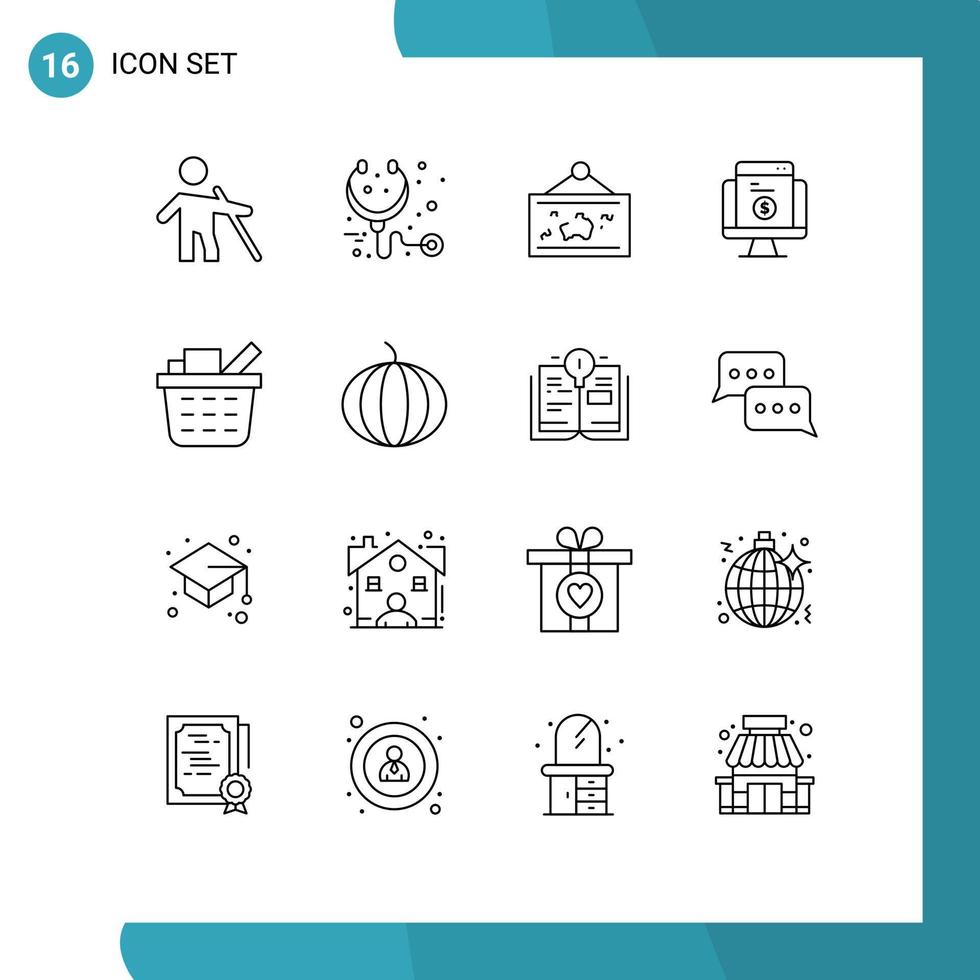 grupo de símbolos de iconos universales de 16 contornos modernos de marco de compras de sitios web elementos de diseño de vectores editables de imagen en línea