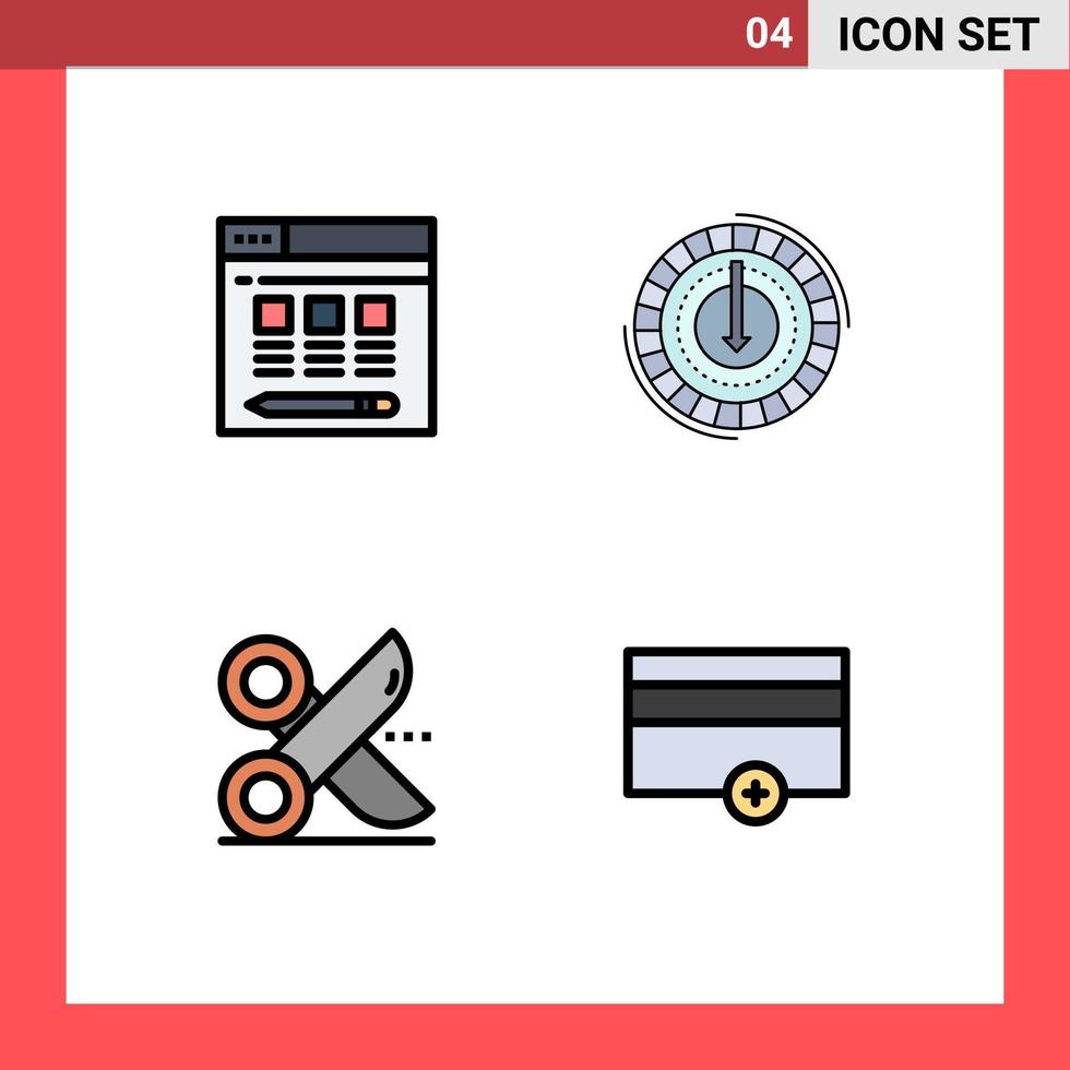 Universal Icon Symbols Group of 4 Modern Filledline Flat Colors of web cutting consumption lower scissor Editable Vector Design Elements